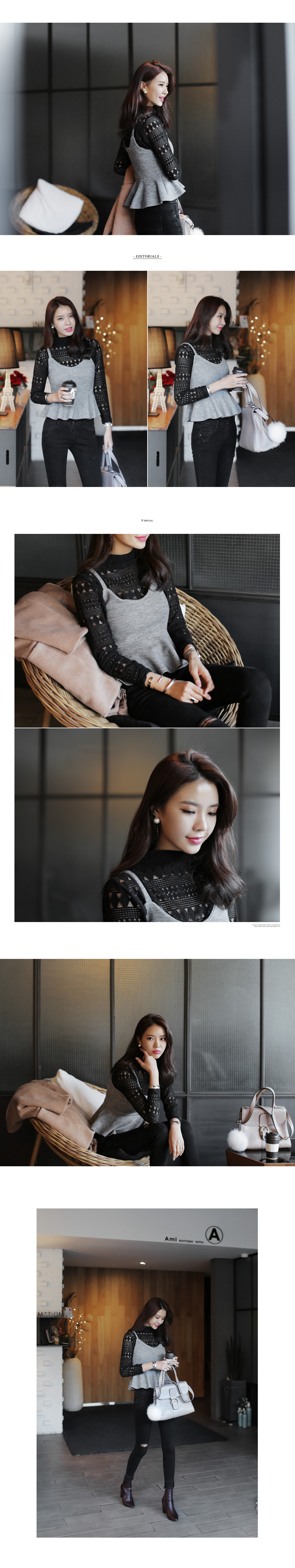 ボトルネックシースルーブラウス＆フレアヘムビスチェSET・全3色 | DHOLIC | 詳細画像3