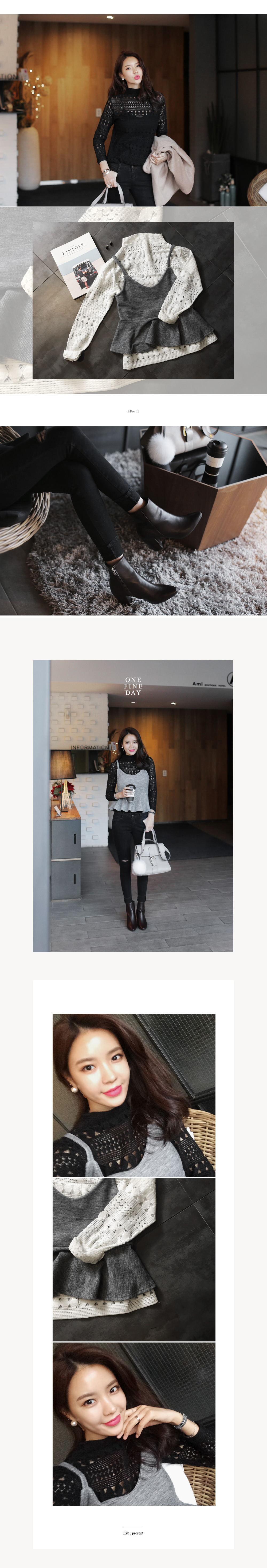 ボトルネックシースルーブラウス＆フレアヘムビスチェSET・全3色 | DHOLIC | 詳細画像5