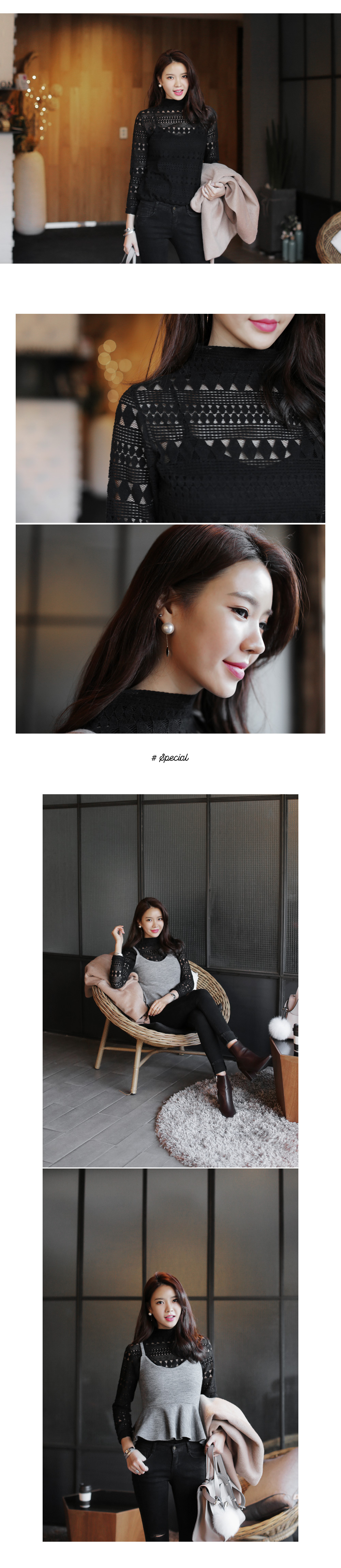 ボトルネックシースルーブラウス＆フレアヘムビスチェSET・全3色 | DHOLIC | 詳細画像8