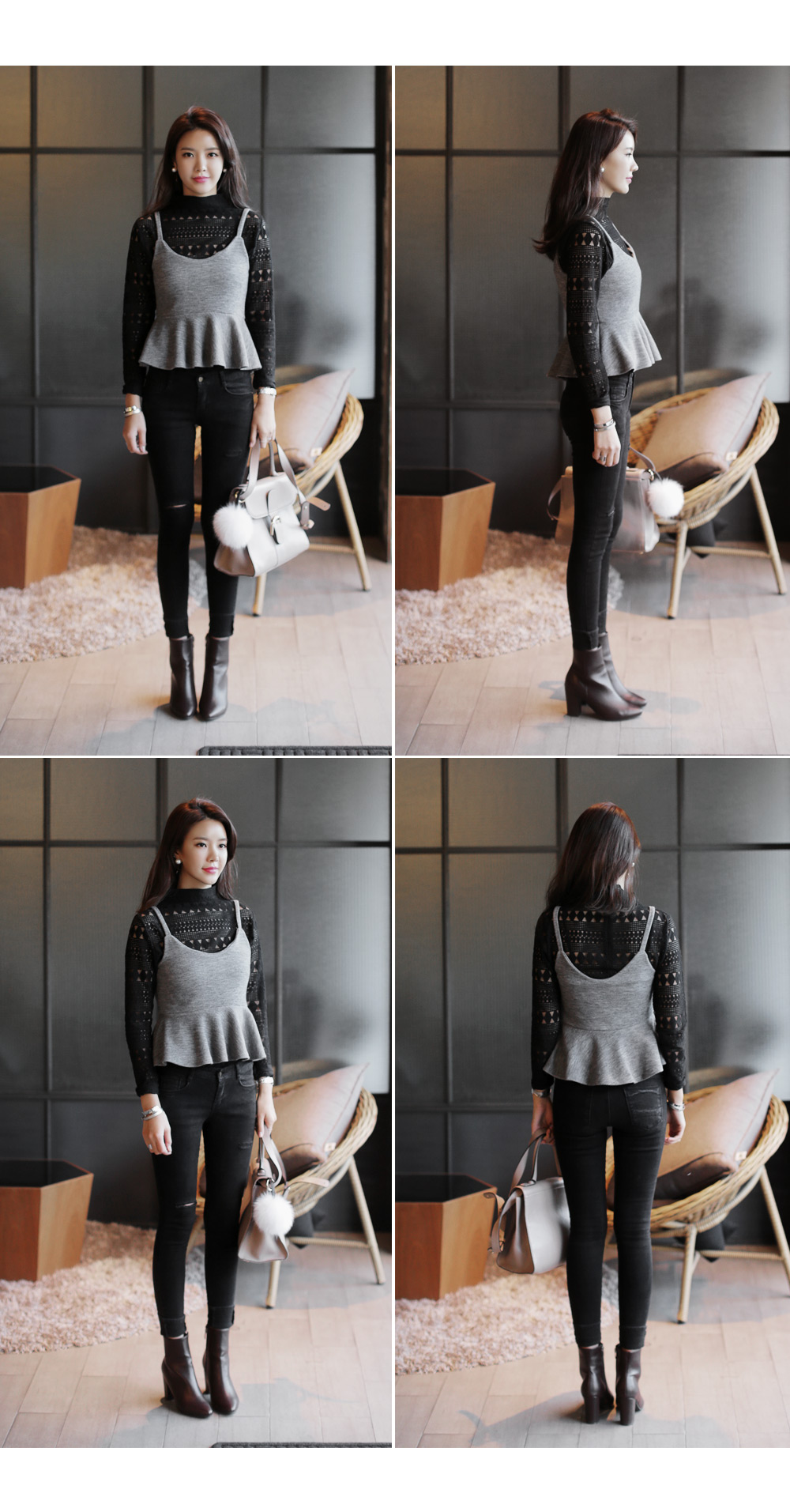 ボトルネックシースルーブラウス＆フレアヘムビスチェSET・全3色 | DHOLIC | 詳細画像9