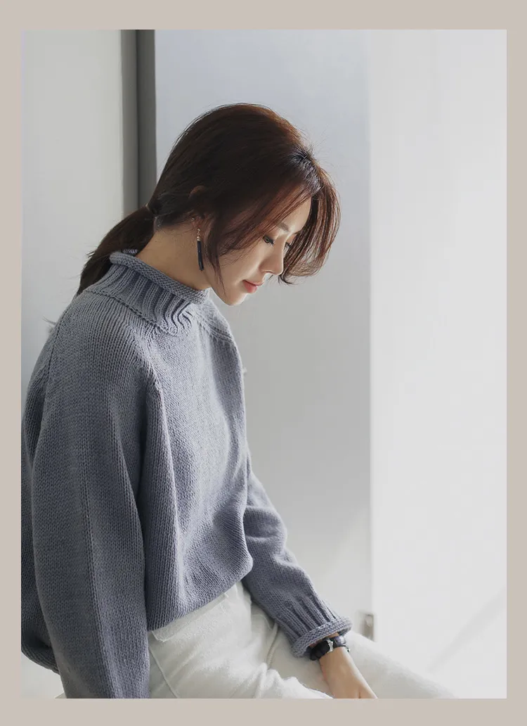 ロールアップヘムハイネックラグランスリーブニットプルオーバー・全3色 | DHOLIC | 詳細画像1