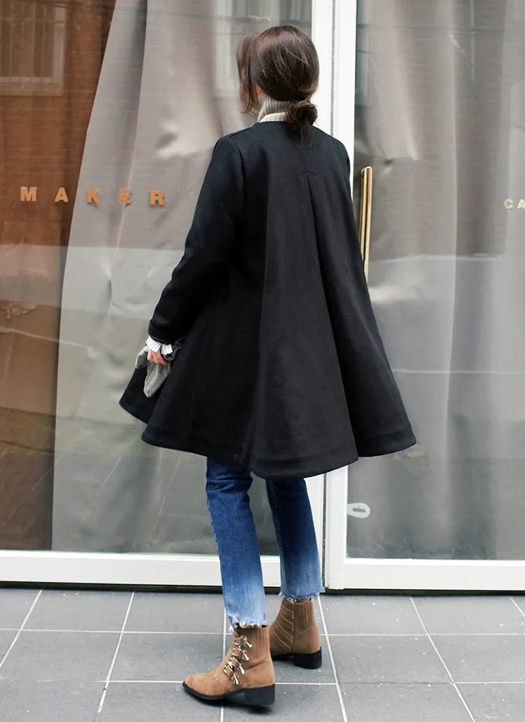 ノーカラーマント風フレアコート・全3色 | DHOLIC PLUS | 詳細画像1