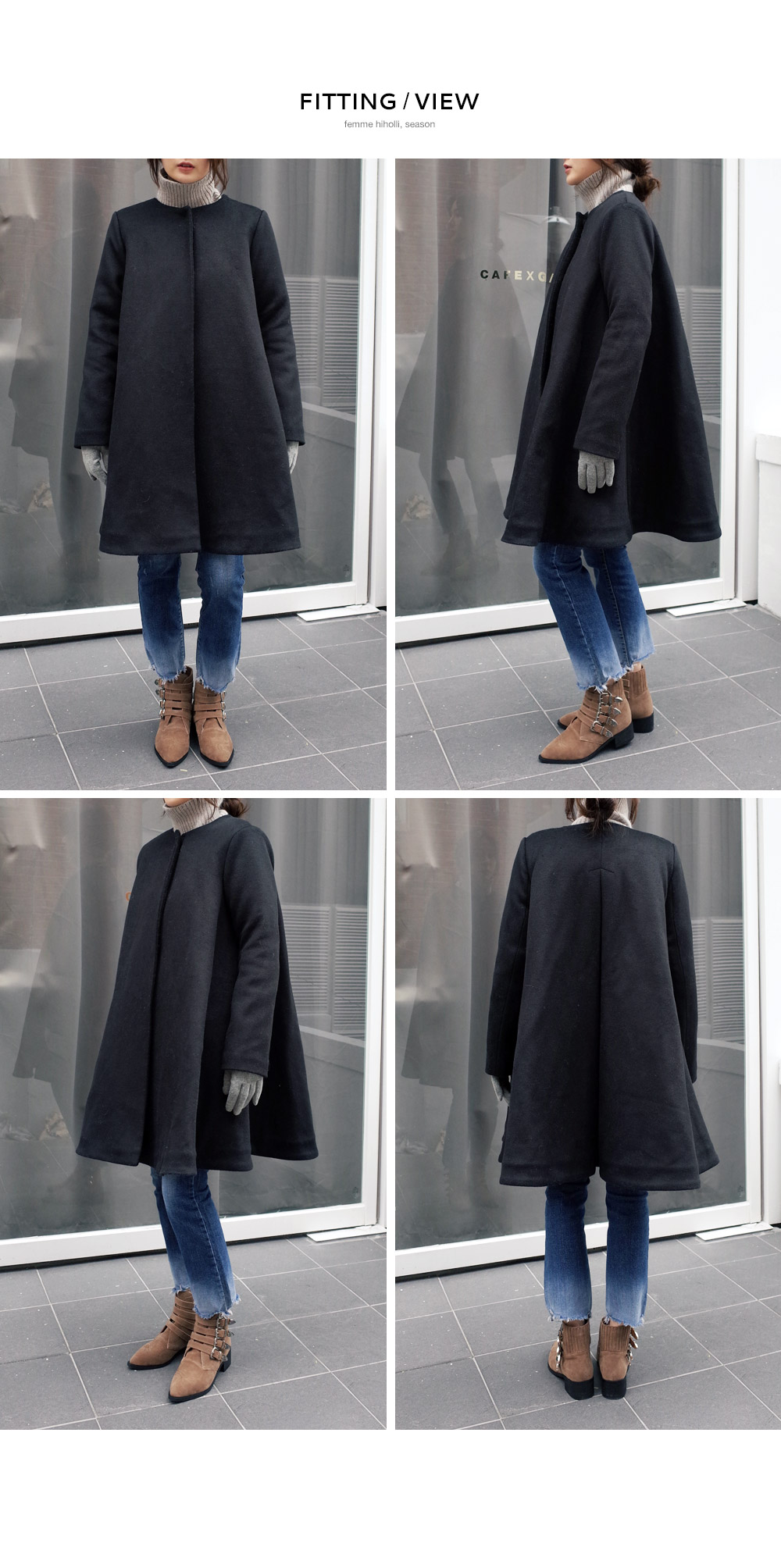 ノーカラーマント風フレアコート・全3色 | DHOLIC PLUS | 詳細画像7