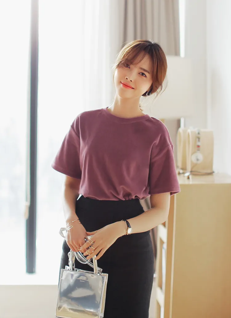 ベロア調素材オーバーサイズTシャツ・全3色 | DHOLIC | 詳細画像1