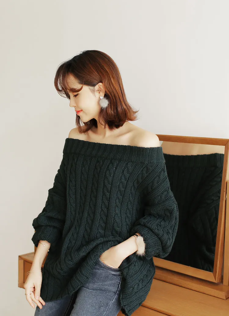 オフショルダーケーブルニットプルオーバー・全4色 | DHOLIC | 詳細画像1