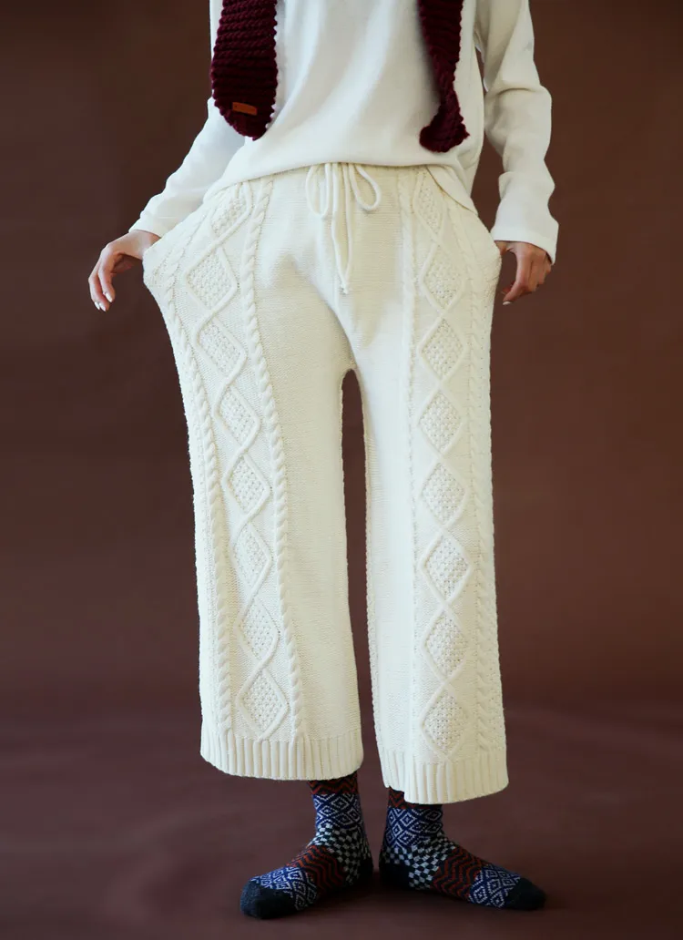 <font color=red><b>**雑誌mer4月号掲載**</b></font>ケーブルニットワイドパンツ・全2色 | DHOLIC | 詳細画像1