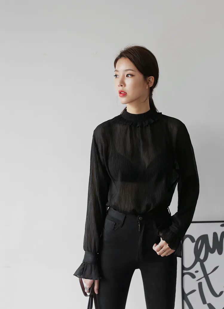 フリルポイントシースルーブラウス・全2色 | DHOLIC | 詳細画像1