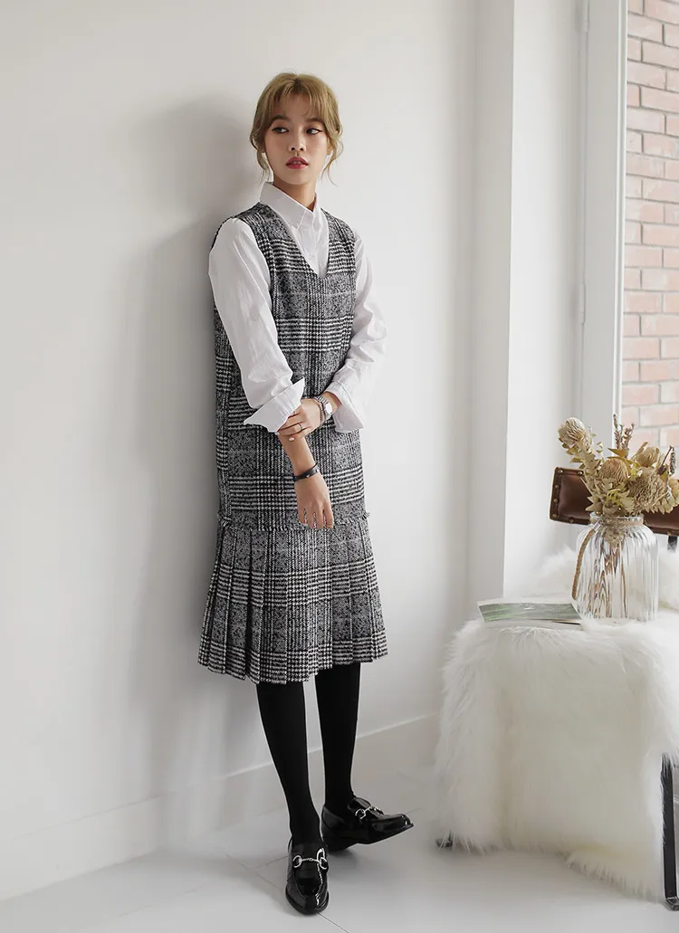 グレンチェックプリーツヘムミディワンピース・全2色 | DHOLIC | 詳細画像1