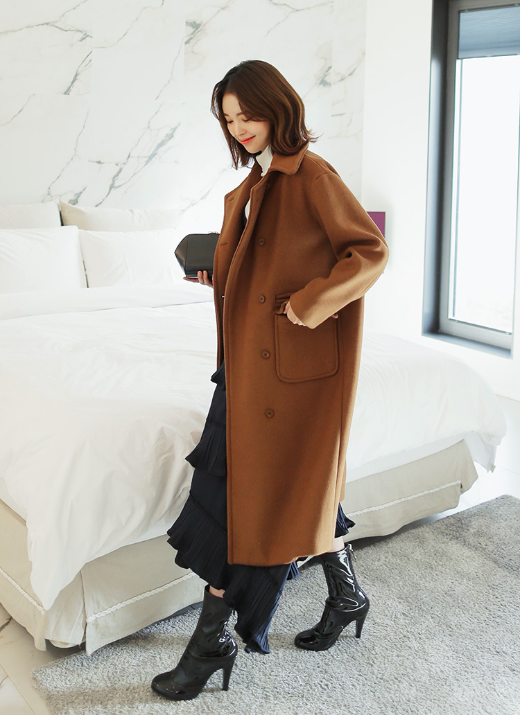 ワイドラペルダブルブレストロングコート・全3色 | レディース