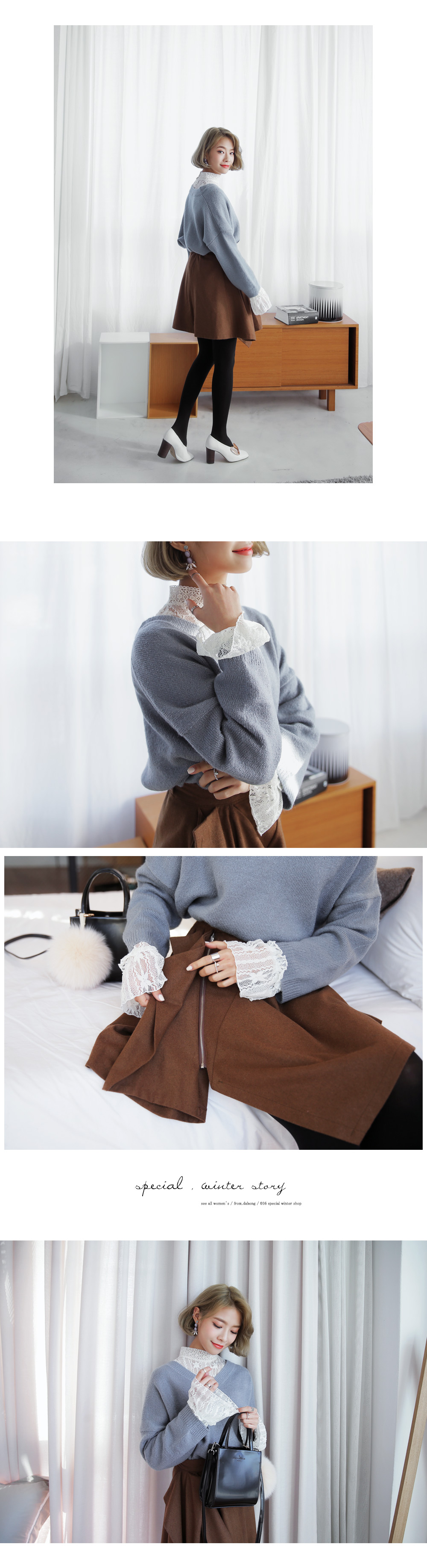 レースパターンベルスリーブブラウス・全2色 | DHOLIC | 詳細画像4