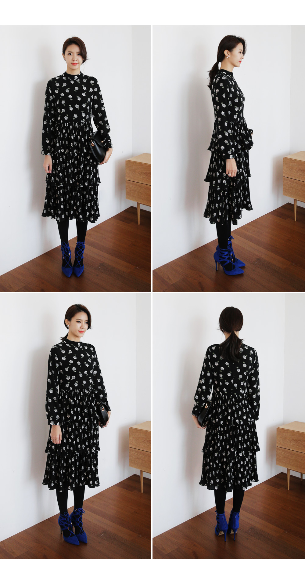 フラワーパターンティアードラッフルミモレ丈ワンピース・全1色 | DHOLIC | 詳細画像9