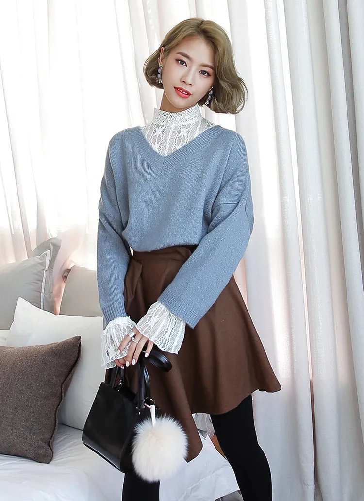 Vネックショート丈ニットプルオーバー・全5色 | DHOLIC | 詳細画像1