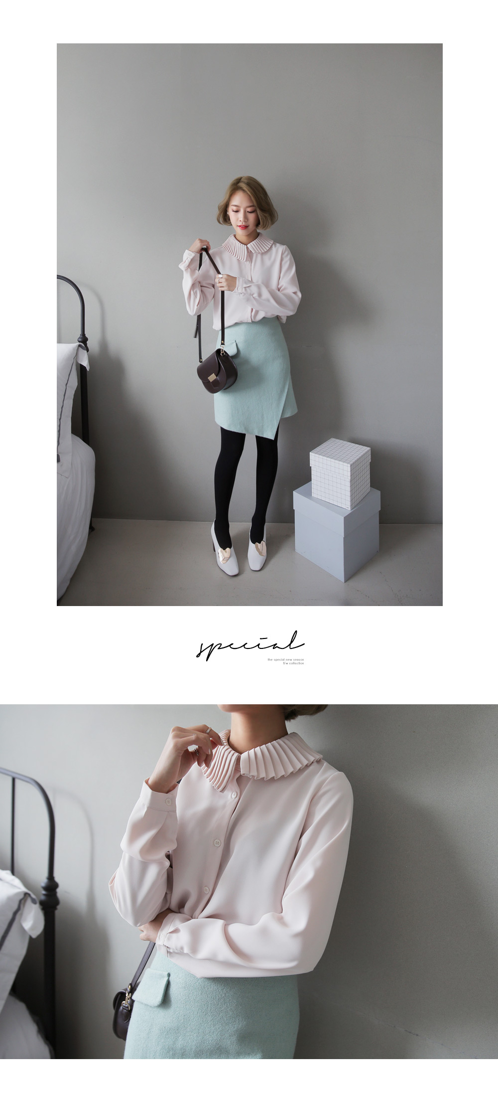 アンバランスプリーツカラーラウンドヘムブラウス・全2色 | DHOLIC | 詳細画像2