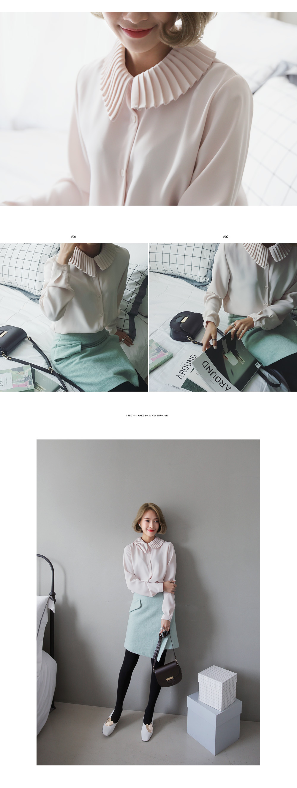 アンバランスプリーツカラーラウンドヘムブラウス・全2色 | DHOLIC | 詳細画像5