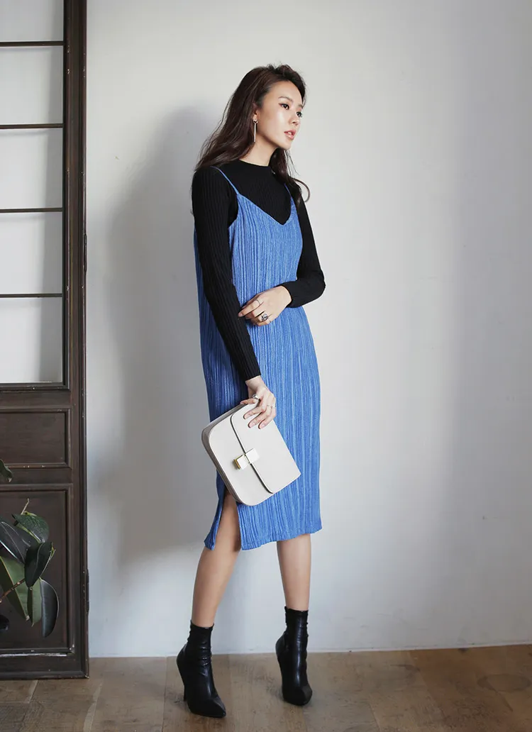 プリーツディテールVネックべロアワンピース・全3色 | DHOLIC | 詳細画像1