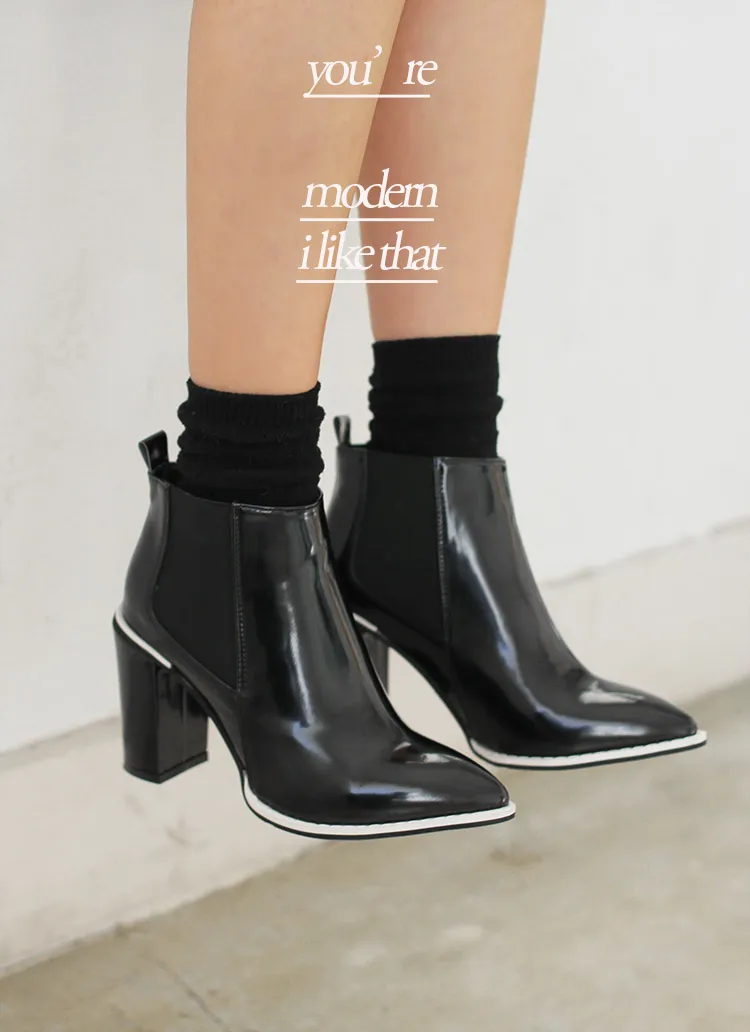 ポンテッドトゥライン配色アンクルブーツ・全2色 | DHOLIC | 詳細画像1