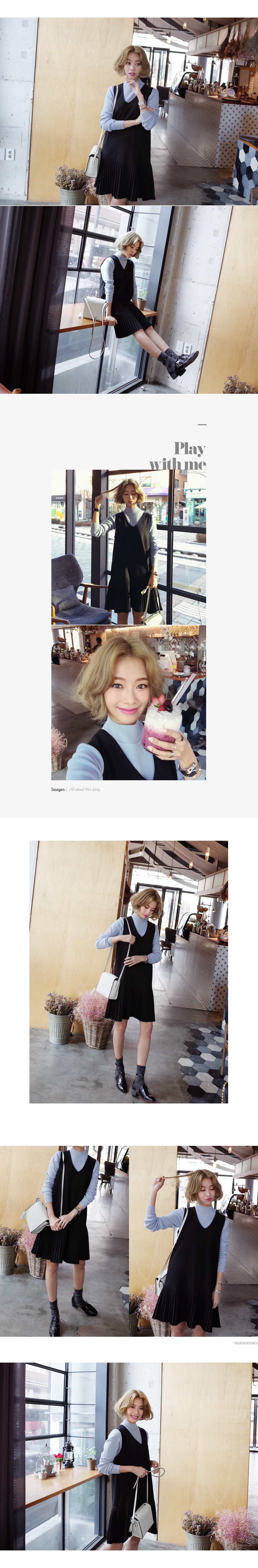 プリーツヘムスクープネックスリーブレスワンピース・全2色 | DHOLIC | 詳細画像2