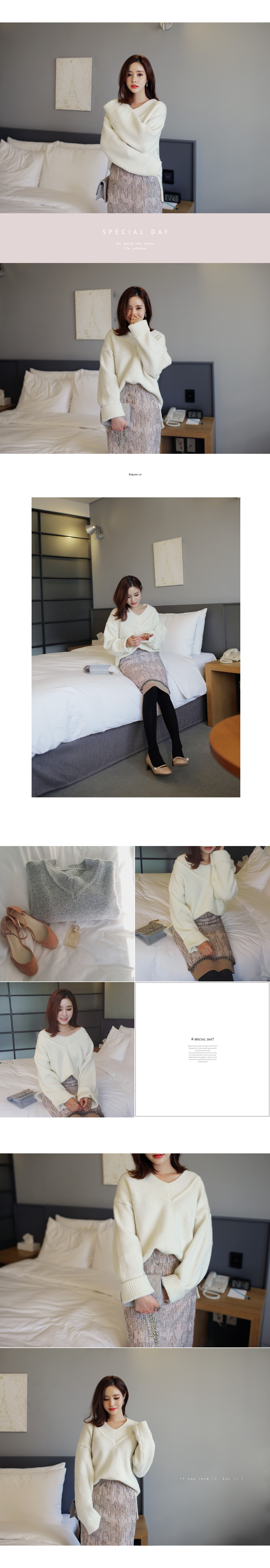 ウール混サイドスリットVネックニットプルオーバー・全6色 | DHOLIC | 詳細画像2