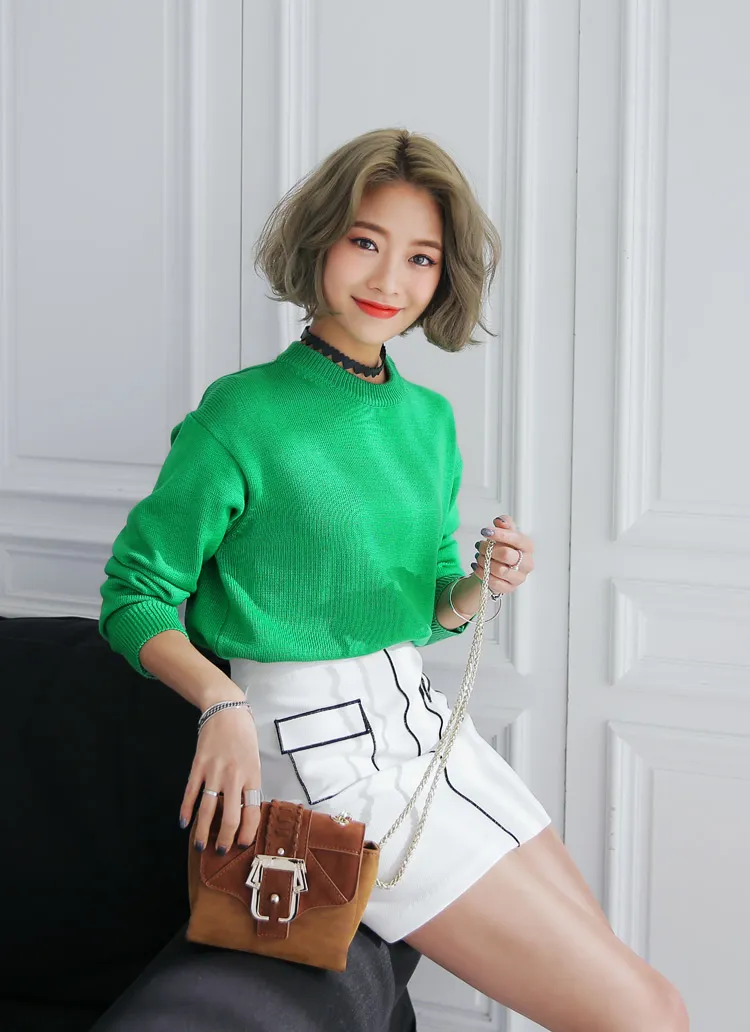 ビビッドカラーラウンドネックニットプルオーバー・全4色 | DHOLIC | 詳細画像1