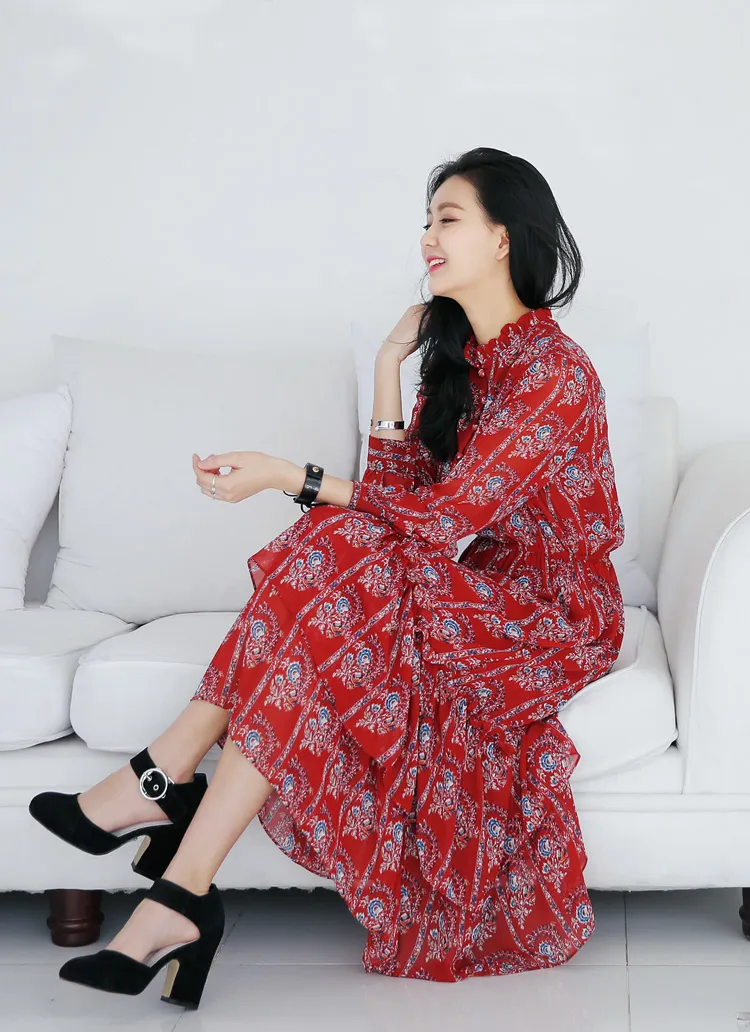 エスニック風フラワーパターンロングワンピース・全2色 | DHOLIC | 詳細画像1