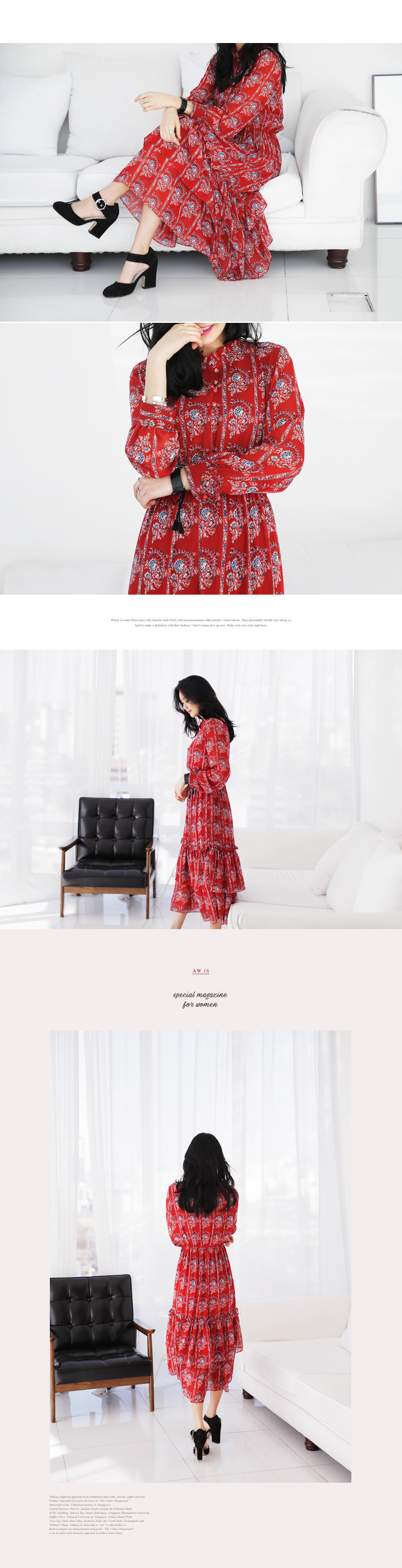 エスニック風フラワーパターンロングワンピース・全2色 | DHOLIC | 詳細画像4