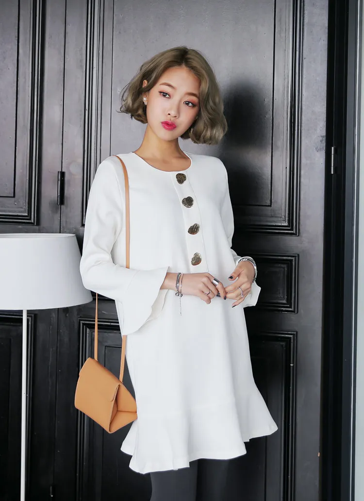 メタルハートボタンフレアヘムワンピース・全2色 | DHOLIC | 詳細画像1