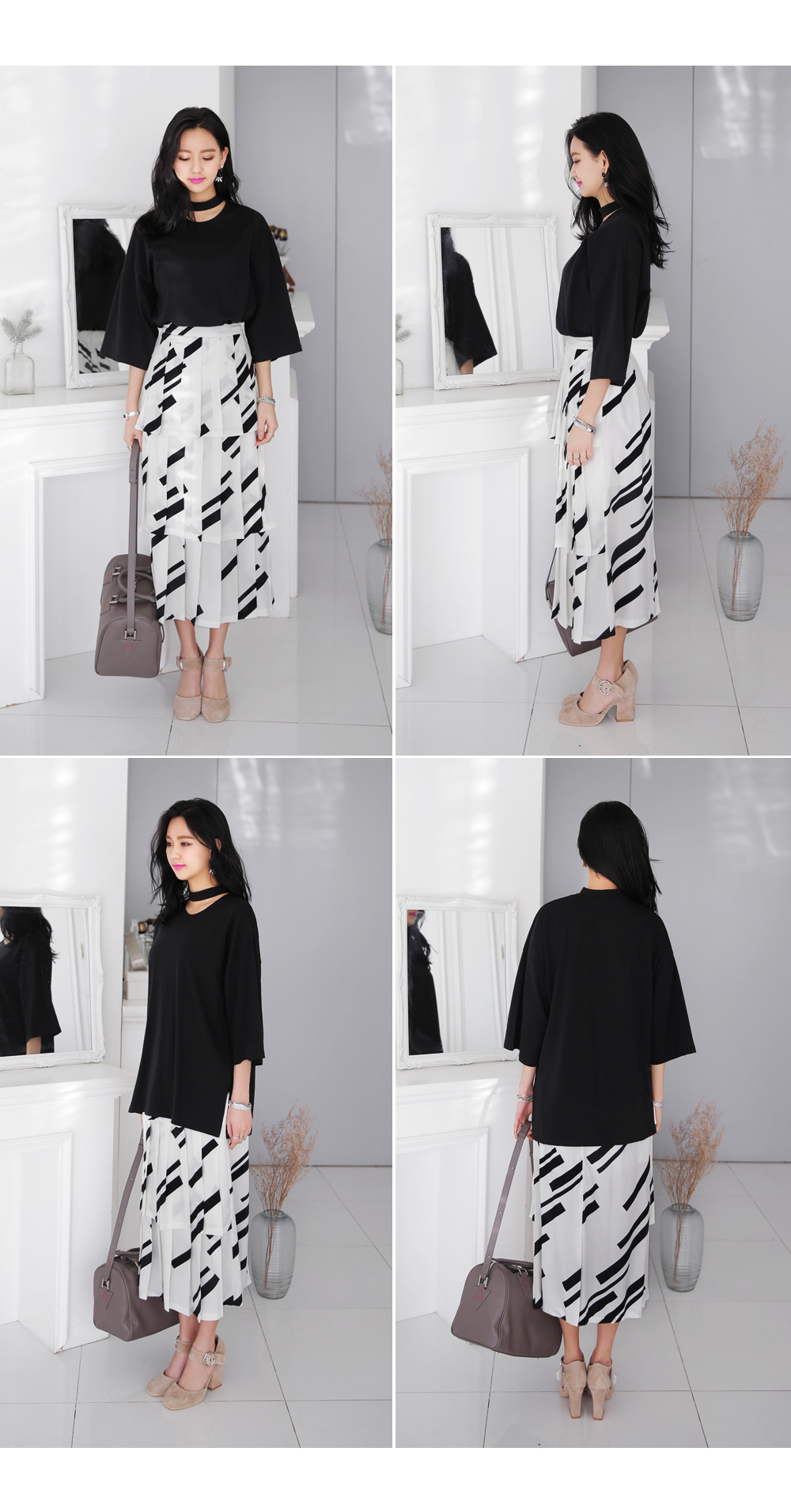 スラッシュパターンティアードプリーツロングスカート・全2色 | DHOLIC | 詳細画像8