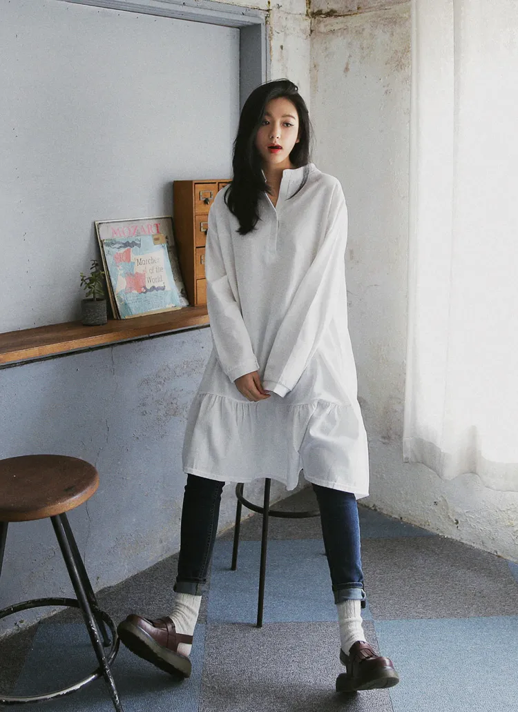 ヘンリーネックフレアヘムワンピース・全2色 | DHOLIC | 詳細画像1