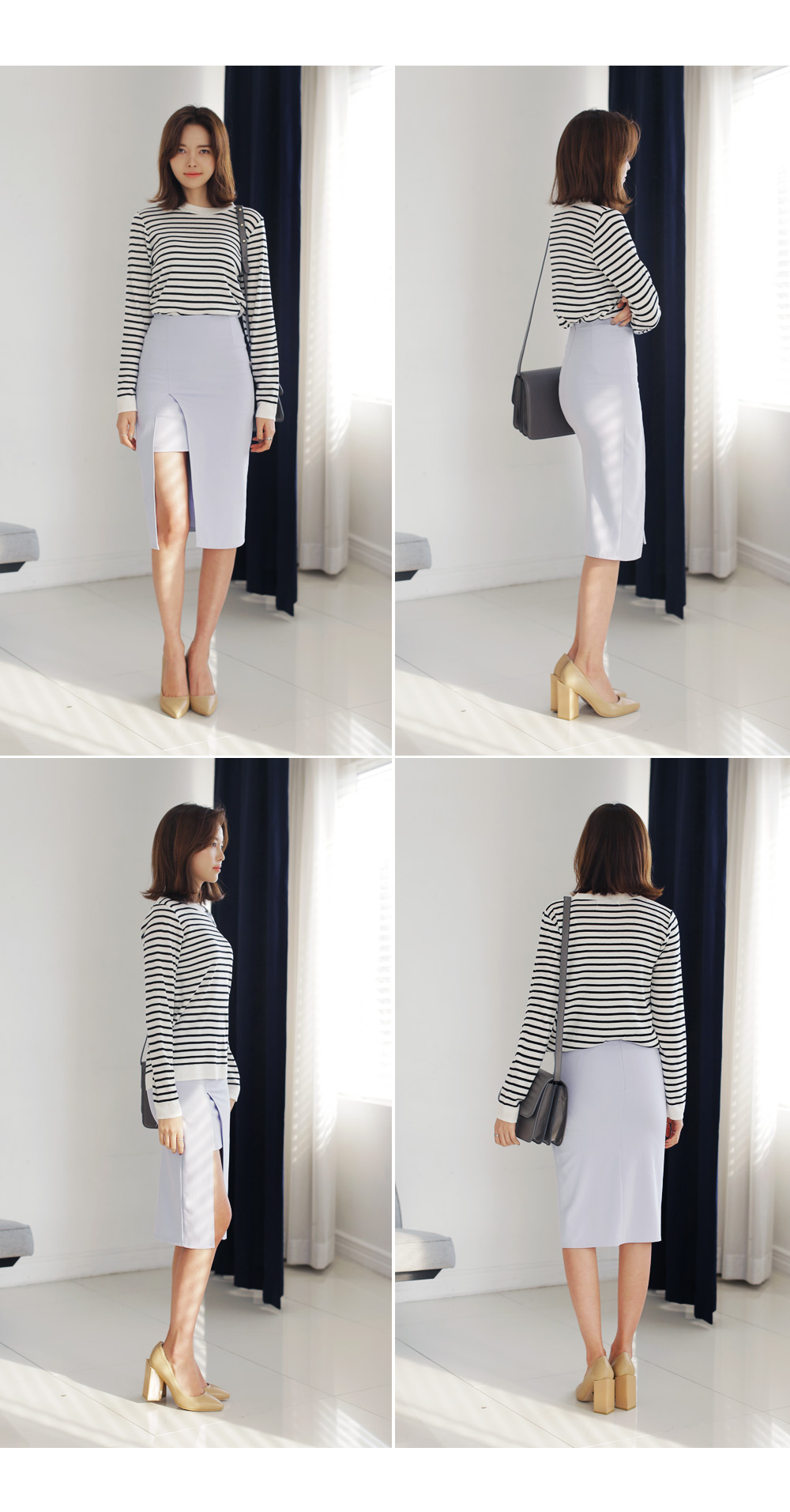 ボーダーパターンラウンドネックニットプルオーバー・全2色 | DHOLIC | 詳細画像6