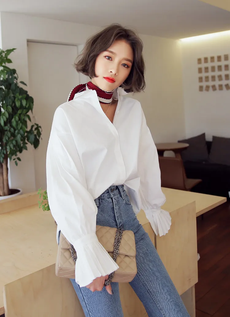 ナローカラープリーツベルスリーブブラウス・全2色 | DHOLIC | 詳細画像1