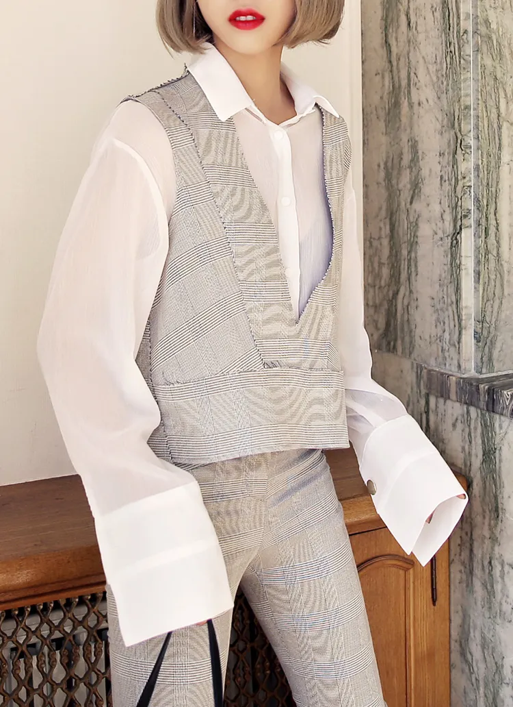 グレンチェックパターンVネックベスト・全2色 | DHOLIC | 詳細画像1