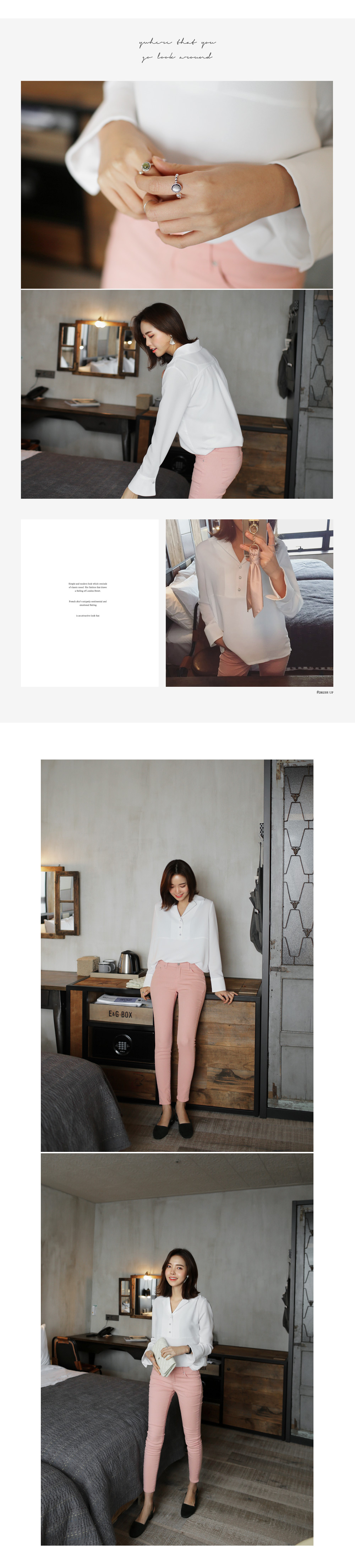 パールボタンポイントオープンカラーブラウス・全2色 | DHOLIC | 詳細画像4