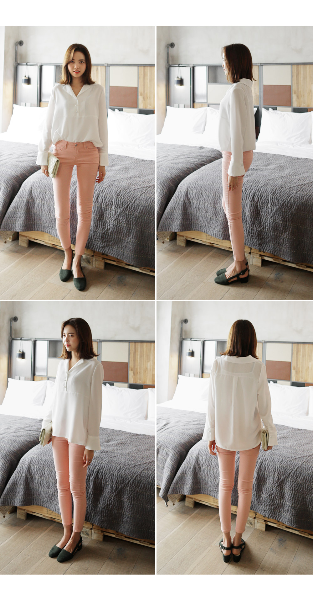 パールボタンポイントオープンカラーブラウス・全2色 | DHOLIC | 詳細画像5