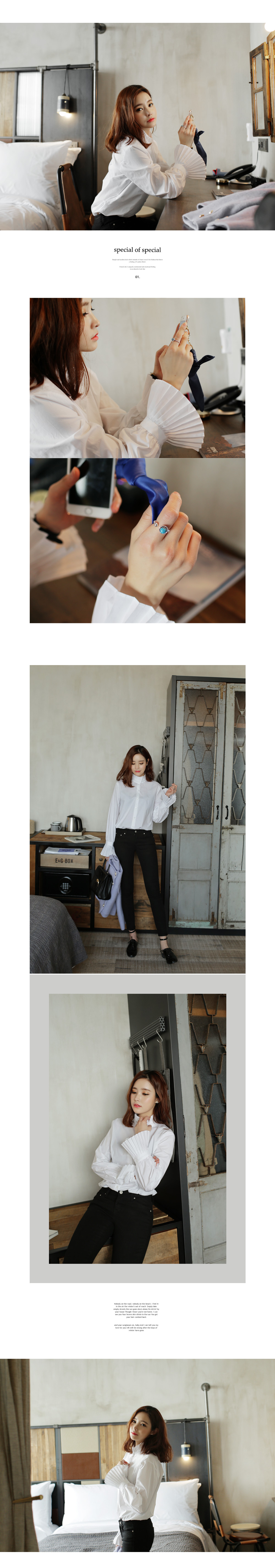 フリルスタンドカラープリーツベルスリーブブラウス・全2色 | DHOLIC | 詳細画像2