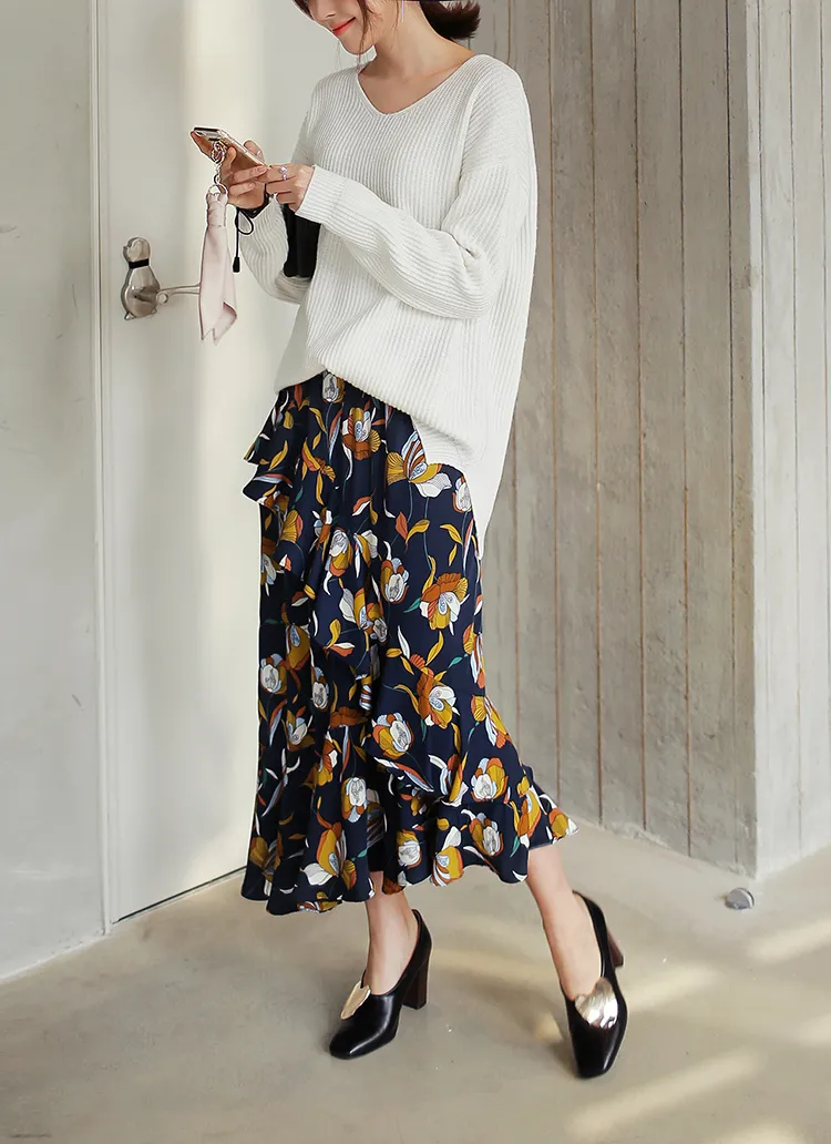 フラワーラッフルアシメヘムロングスカート・全2色 | DHOLIC | 詳細画像1