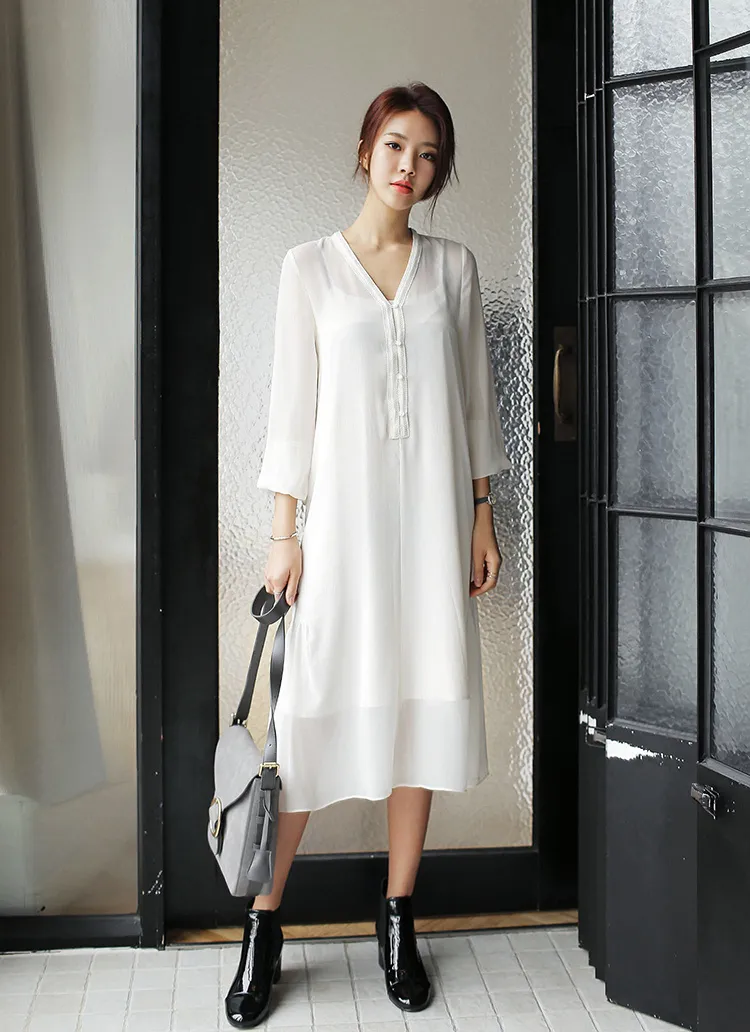 Vネックロングワンピース＆ぺチキャミソールワンピSET・全1色 | DHOLIC | 詳細画像1