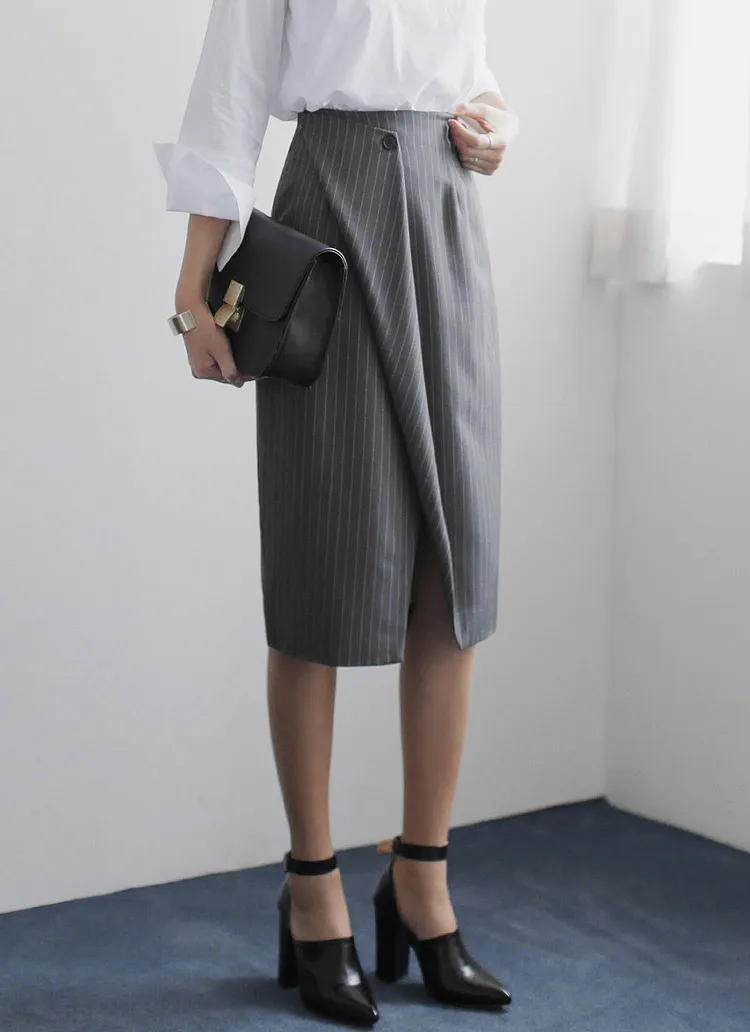 <DHOLIC オリジナル>ピンストライプミディ丈ラップスカート・全2色 | DHOLIC | 詳細画像1