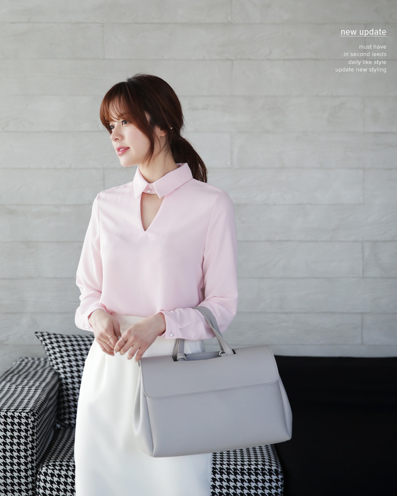 <font color=red><b><人気商品再入荷></b></font>Vラインスリットディテールカラーブラウス・全5色 | DHOLIC | 詳細画像4
