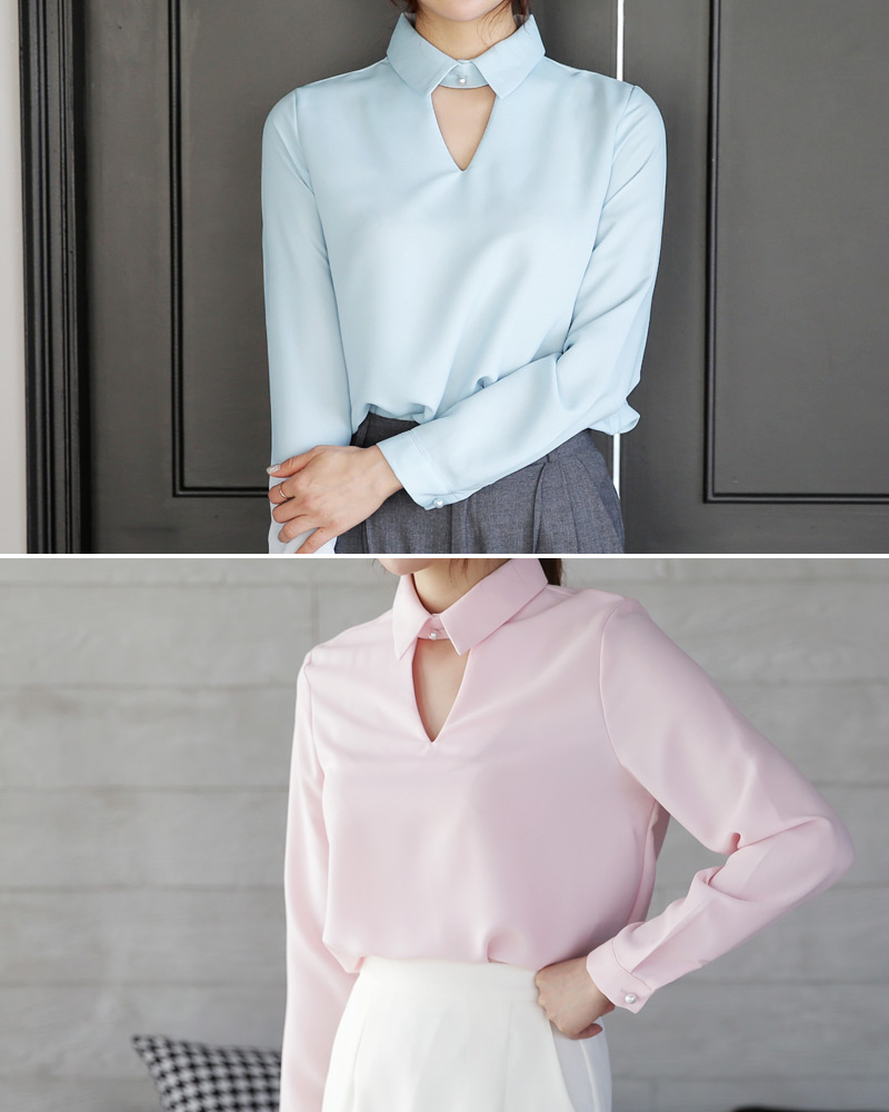 <font color=red><b><人気商品再入荷></b></font>Vラインスリットディテールカラーブラウス・全5色 | DHOLIC | 詳細画像5