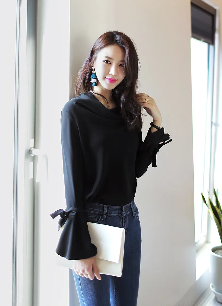 ドレープフロントリボンベルスリーブブラウス・全2色 | DHOLIC | 詳細画像1