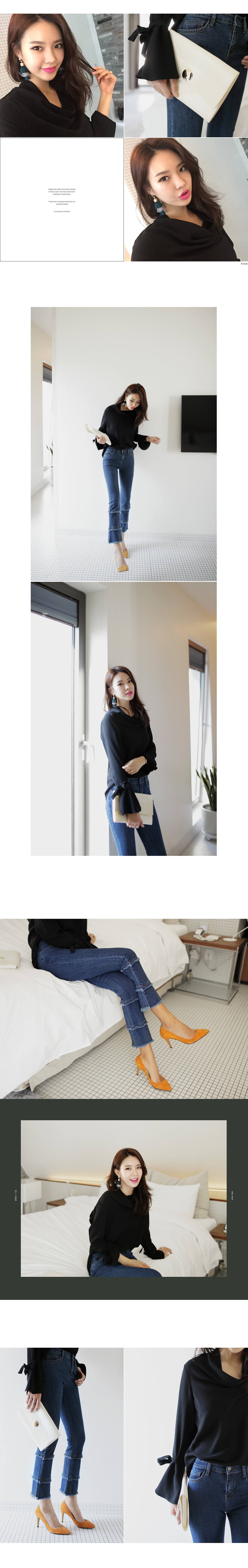 ドレープフロントリボンベルスリーブブラウス・全2色 | DHOLIC | 詳細画像3