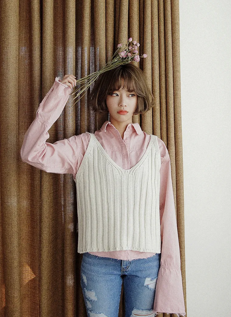 Vネックリブニットビスチェ・全4色 | DHOLIC | 詳細画像1