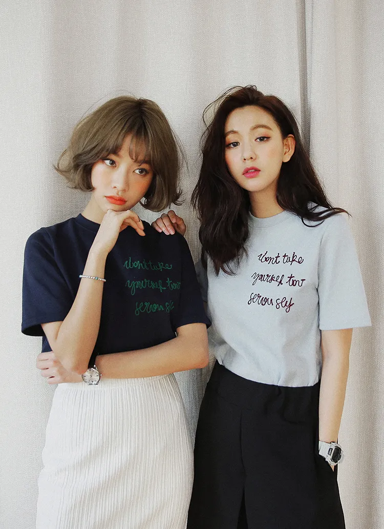 レタリング刺繍Tシャツ・全5色 | DHOLIC | 詳細画像1