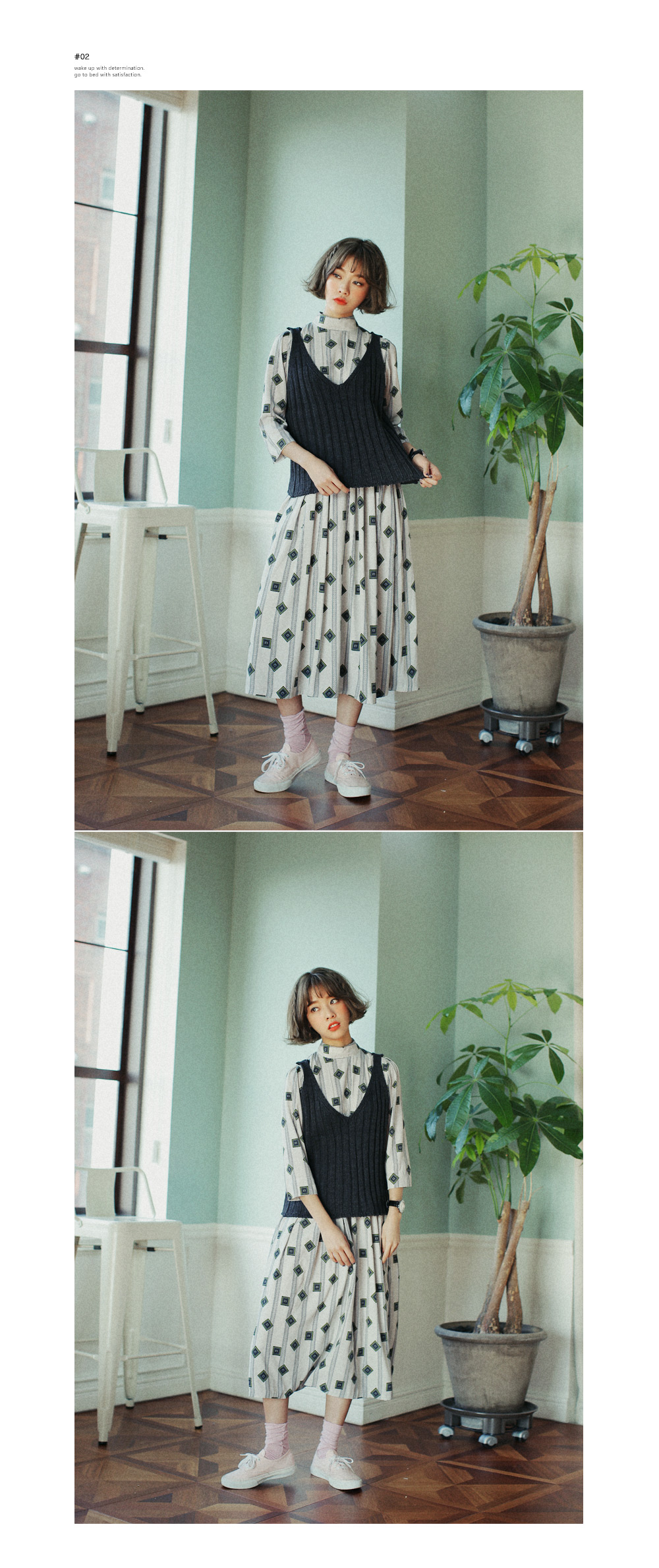 <font color=red><b>**雑誌saita5月号掲載**</b></font>ユニークスクエアパターンロングワンピース・全2色 | DHOLIC | 詳細画像4