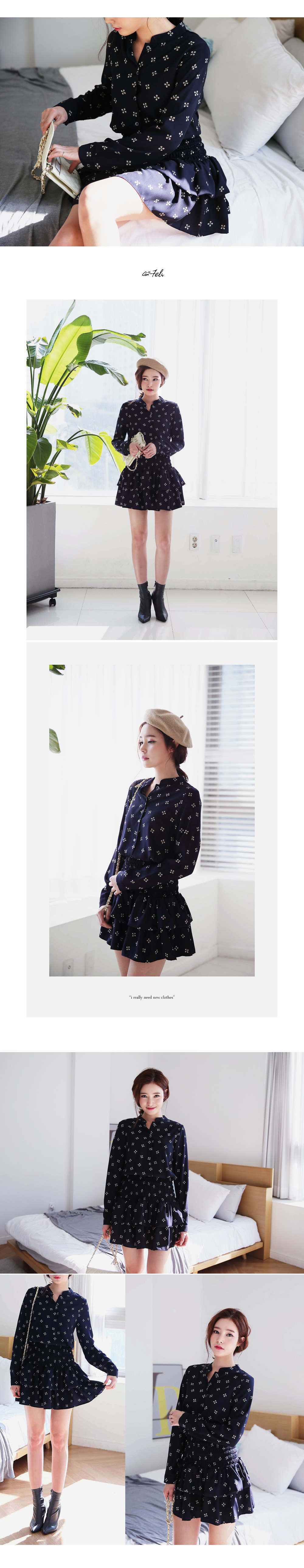 ユニークパターンティアードフレアヘムミニワンピース・全2色 | DHOLIC | 詳細画像4