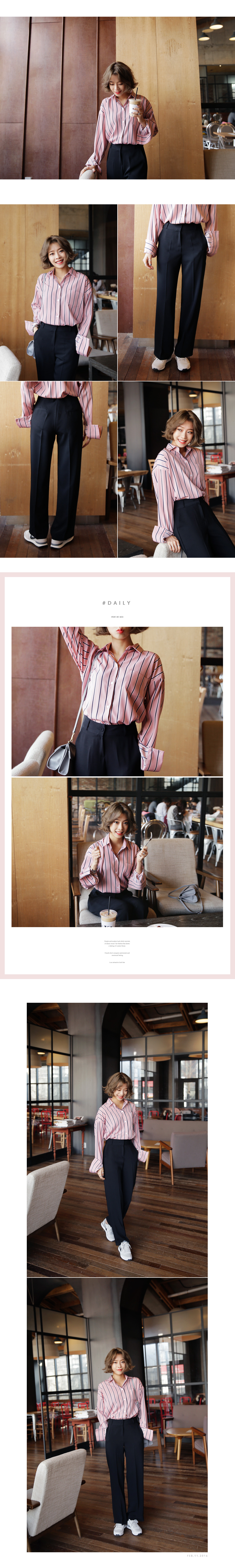 レジメンタルストライプオーバーサイズブラウス・全3色 | DHOLIC | 詳細画像3