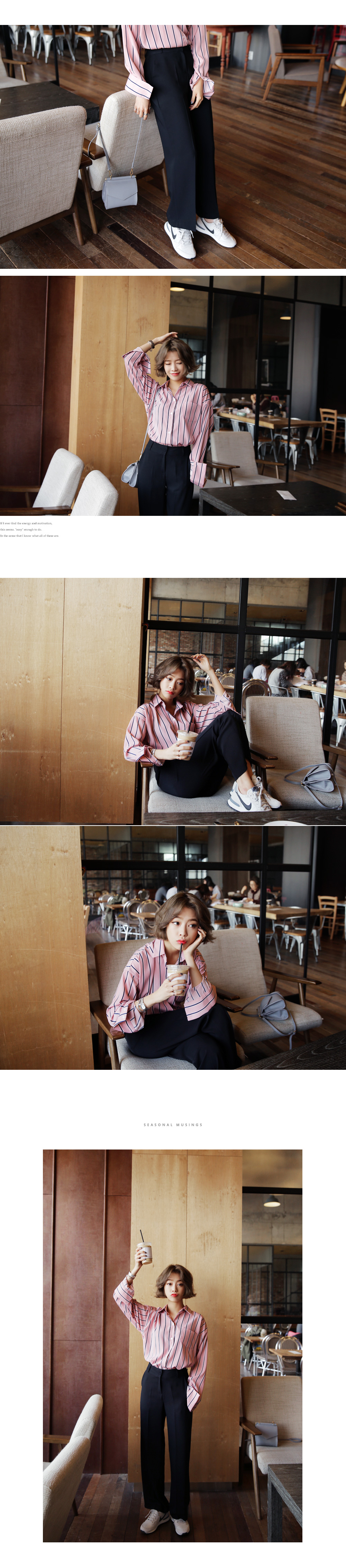 レジメンタルストライプオーバーサイズブラウス・全3色 | DHOLIC | 詳細画像4