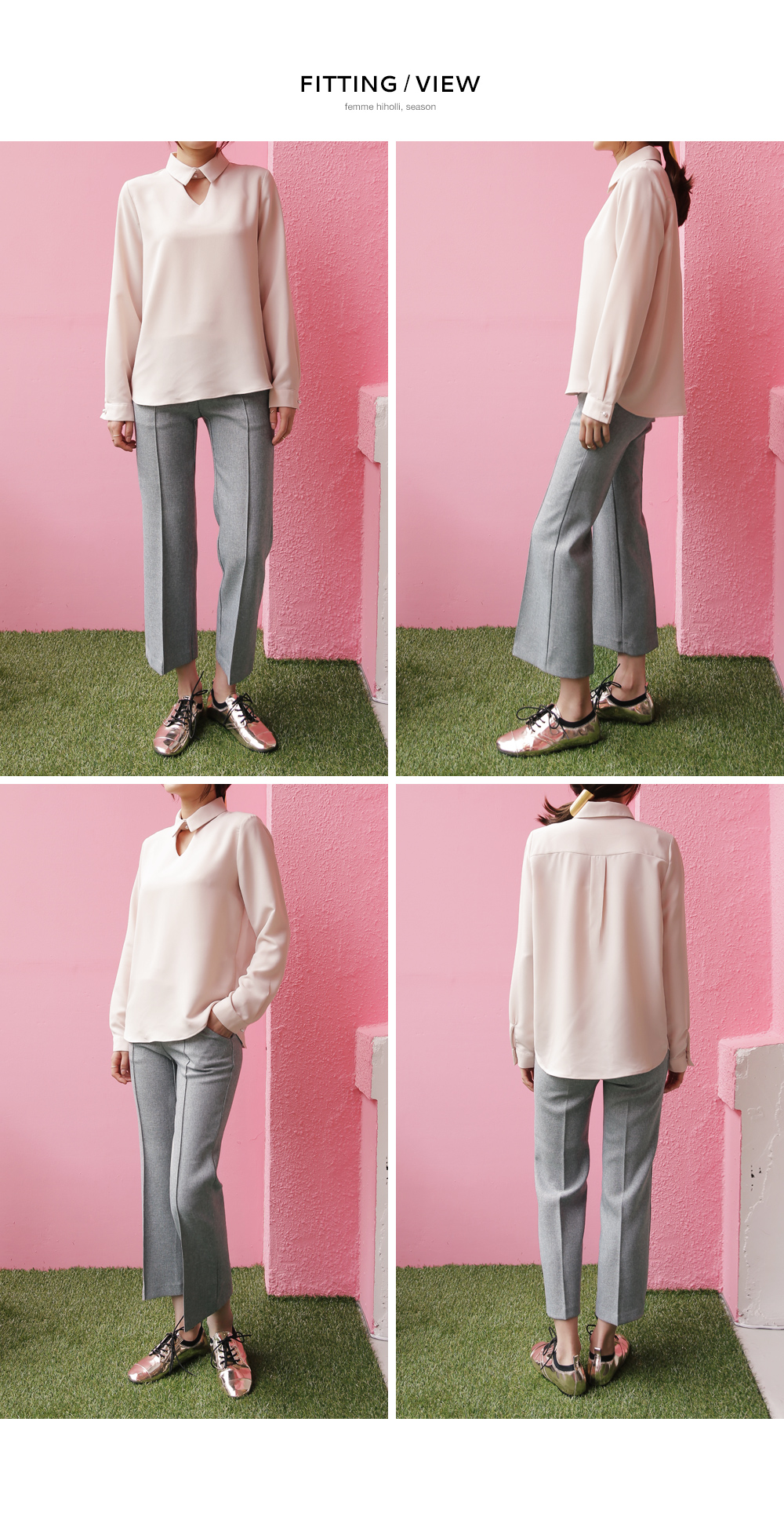 <font color=red><b><人気商品再入荷></b></font>Vラインスリットディテールカラーブラウス・全5色 | DHOLIC | 詳細画像16
