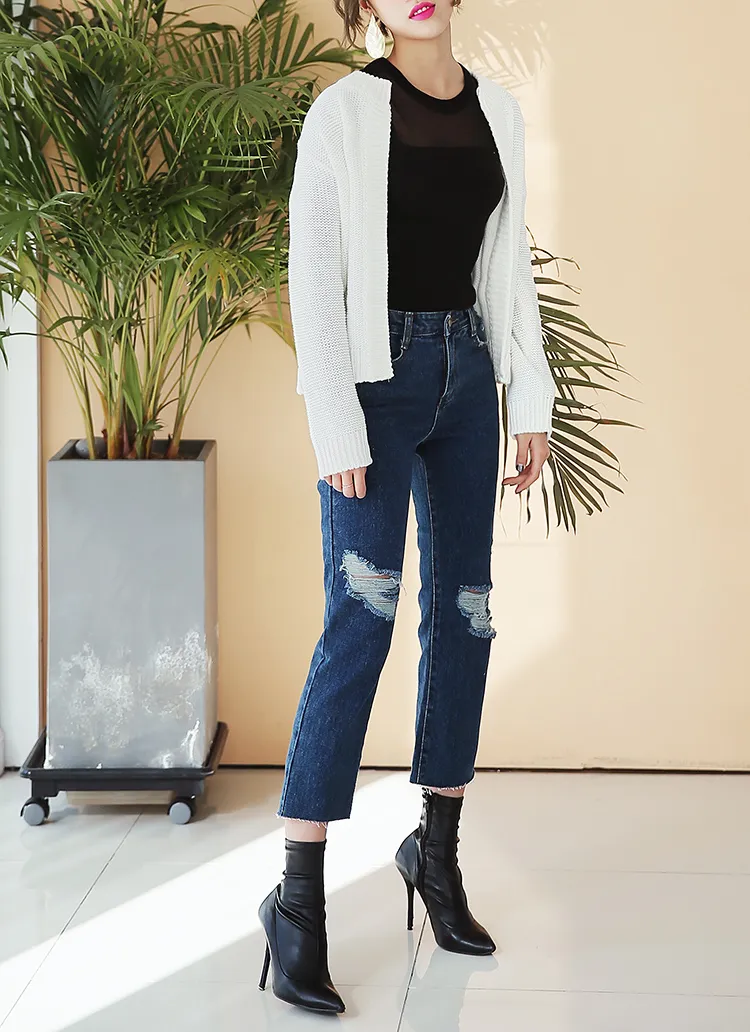 ニークラッシュクロップドデニムパンツ・全1色 | DHOLIC | 詳細画像1