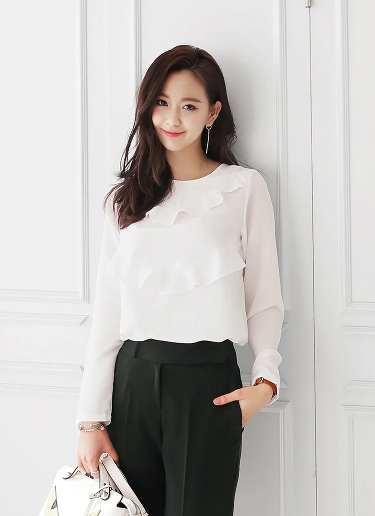 ラウンドネックラッフルラインブラウス・全3色 | DHOLIC | 詳細画像1